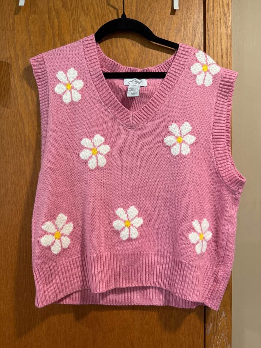 Pink Floral Knit Sleeveless V-Neck Sweater Vest